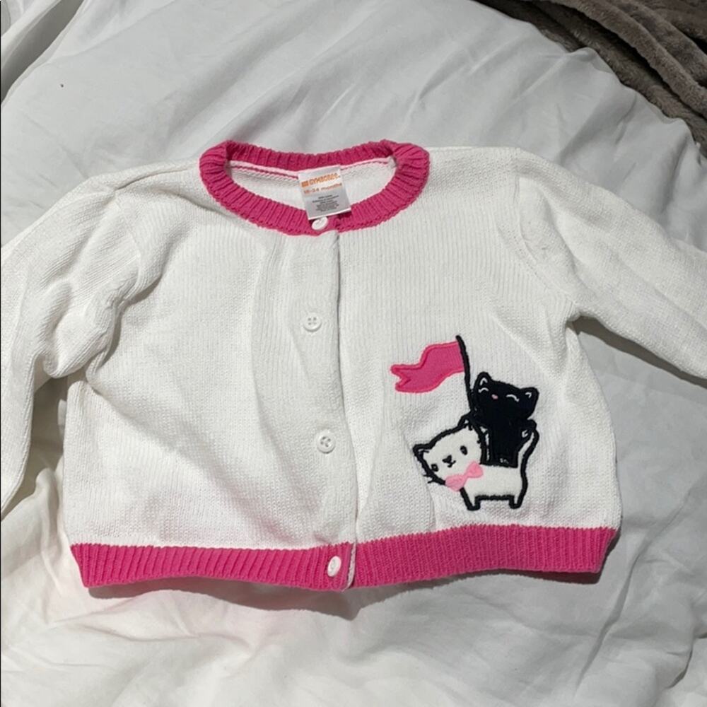 Gymboree 18-24m 💯cotton sweater white black cats meow euc easter spring summer